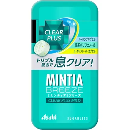 日本ASAHI朝日 Mintia Breeze Clear Plus Mild 清凉绿茶薄荷无糖润喉糖 大粒 22g