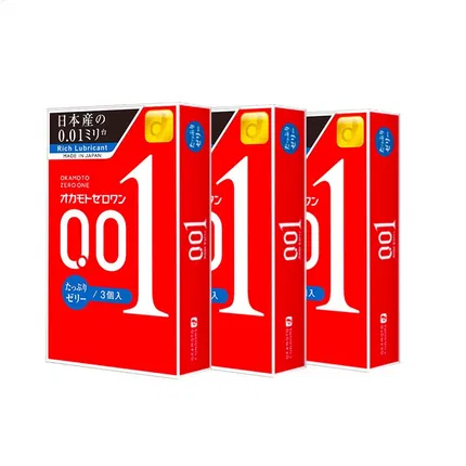 【3盒】日本okamoto冈本 001 世界最薄 避孕套 标准·加量润滑版 3枚*3盒