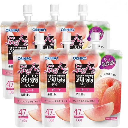【6包】日本ORIHIRO立喜乐 可吸蒟蒻果汁果冻 白桃味 130g*6包
