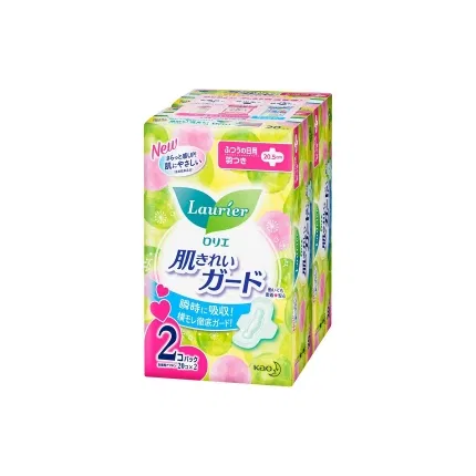 【2包】日本KAO花王 LAURIER乐而雅 瞬吸日用卫生巾 带护翼 20.5cm*20片*2包入