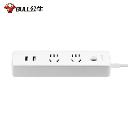 BULL公牛 小白插排 2插位+2USB 总控 全长1.5m UUC122
