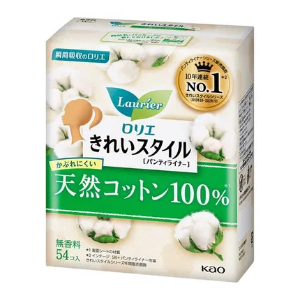 日本KAO花王 LAURIER乐而雅 天然棉护垫 无香料 14cm*54片入