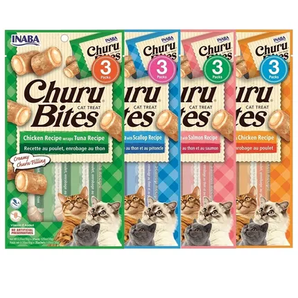 保质期2026-01-12 | INABA伊纳宝 Churu Bites 啾噜比卷流芯粒粒 猫咪零食 10g*3支装 海外版 多味选