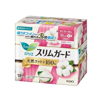 日本KAO花王 LAURIER乐而雅 零触感系列 天然棉量特多日用卫生巾 25cm*18片入