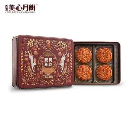 保质期2025-10-31 | 香港美心 双黄豆沙月饼礼盒 185g*4枚