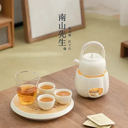 南山先生 小雅云集提梁茶具套装 带茶炉 奶黄色