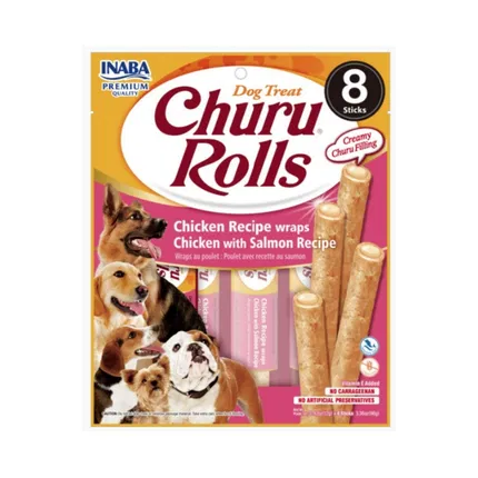 INABA伊纳宝 ChuruRolls 啾噜肉泥流心棒 鸡肉鲑鱼味 12g*8支入