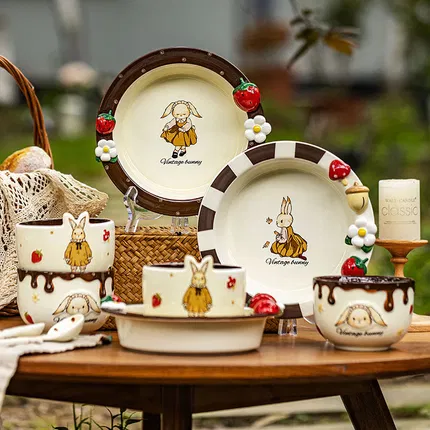 摩登主妇 复古赫拉兔餐具 1人食4件套 2款选