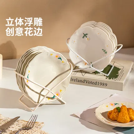 摩登主妇 立体浮雕花卉吐骨碟 6只装+底架 2款选