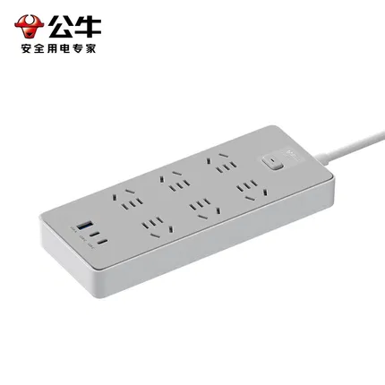 BULL公牛 Z系列 20W速充插排 6插位+2Type-c+USB 总控 全长1.8m Z1061U20J 陨石灰