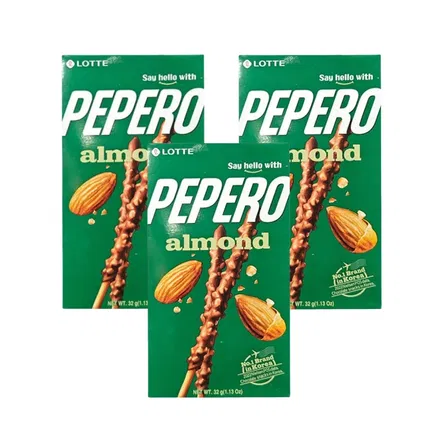 【3盒】韩国LOTTE乐天 PEPERO 杏仁巧克力棒 32g*3盒