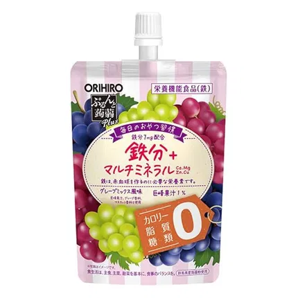 日本ORIHIRO立喜乐 可吸蒟蒻果汁果冻 零卡款 混合葡萄口味 130g