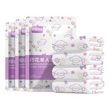【3包】巴迪高 加厚一次性印花床品 紫色小狗 2款选