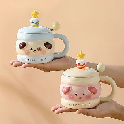 川岛屋 夹心蛋糕陶瓷马克杯 400ml 赠勺 多款选