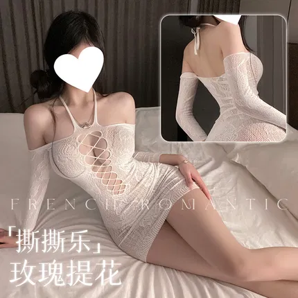 霏慕 玫瑰私语网眼镂空连身网衣 7589 多色选