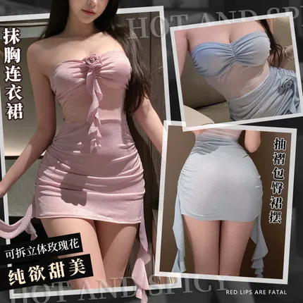 霏慕 可拆立体玫瑰抹胸连衣裙 ZY28 多色选