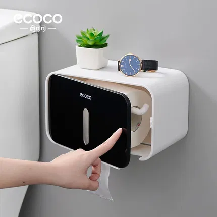 ecoco意可可 壁挂纸巾盒 黑色
