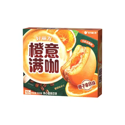 ORION好丽友 橙意满咖 夹心蛋类芯饼 橙子拿铁味 300g 内含12枚