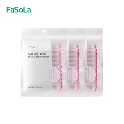 【3袋】FaSoLa 双头粘耳棉签 50支*3袋