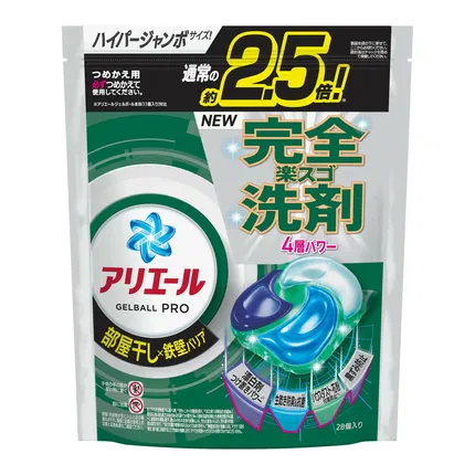 【加量袋装】日本P&G宝洁 Ariel Gelball PRO 4D碳酸机能洗衣球 绿色室内除臭 28枚