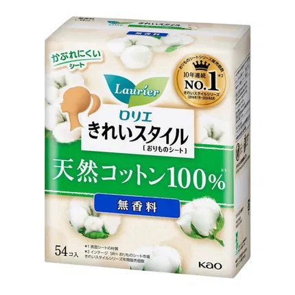 日本KAO花王 LAURIER乐而雅 天然棉护垫 无香料 14cm*54片入