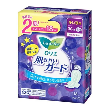 日本KAO花王 LAURIER乐而雅 瞬吸卫生巾 夜用 带护翼 30cm*18片