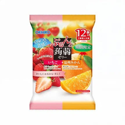 【期间限定】日本ORIHIRO立喜乐 蒟蒻果汁果冻 草莓蜜桔混合装 20g*12枚