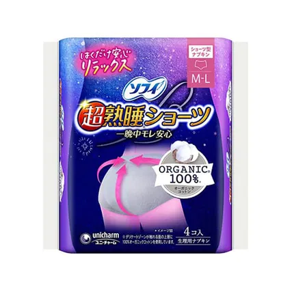 日本UNICHARM尤妮佳 Sofy苏菲 ORGANIC系列 超熟睡安心裤 量多夜用 M-L码 4枚入
