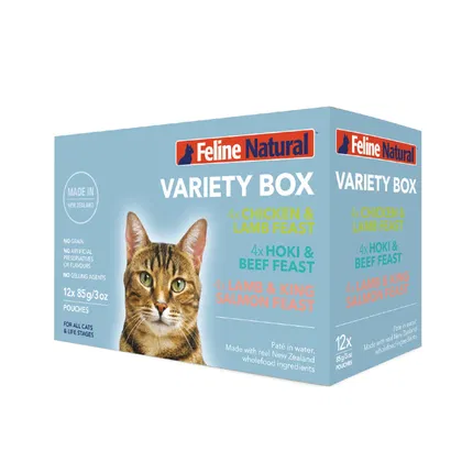 保质期2026-09-09【整盒】新西兰K9 Feline Natural 肉泥餐包盛宴 全猫龄适用 多口味混合 85g*12包
