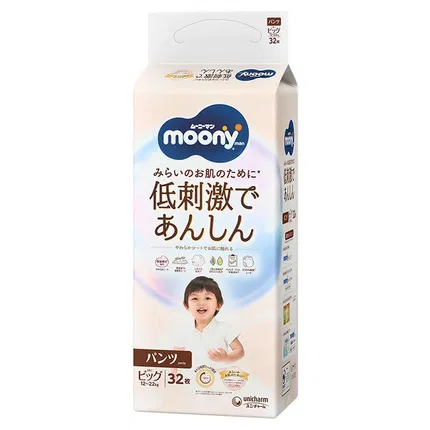 日本UNICHARM尤妮佳 MOONY 皇家自然棉系列 拉拉裤 XL码 12-22kg 32枚入