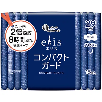 日本大王 Elis Compact Guard系列 极薄瞬吸卫生巾 夜用 护翼款 29cm*15片